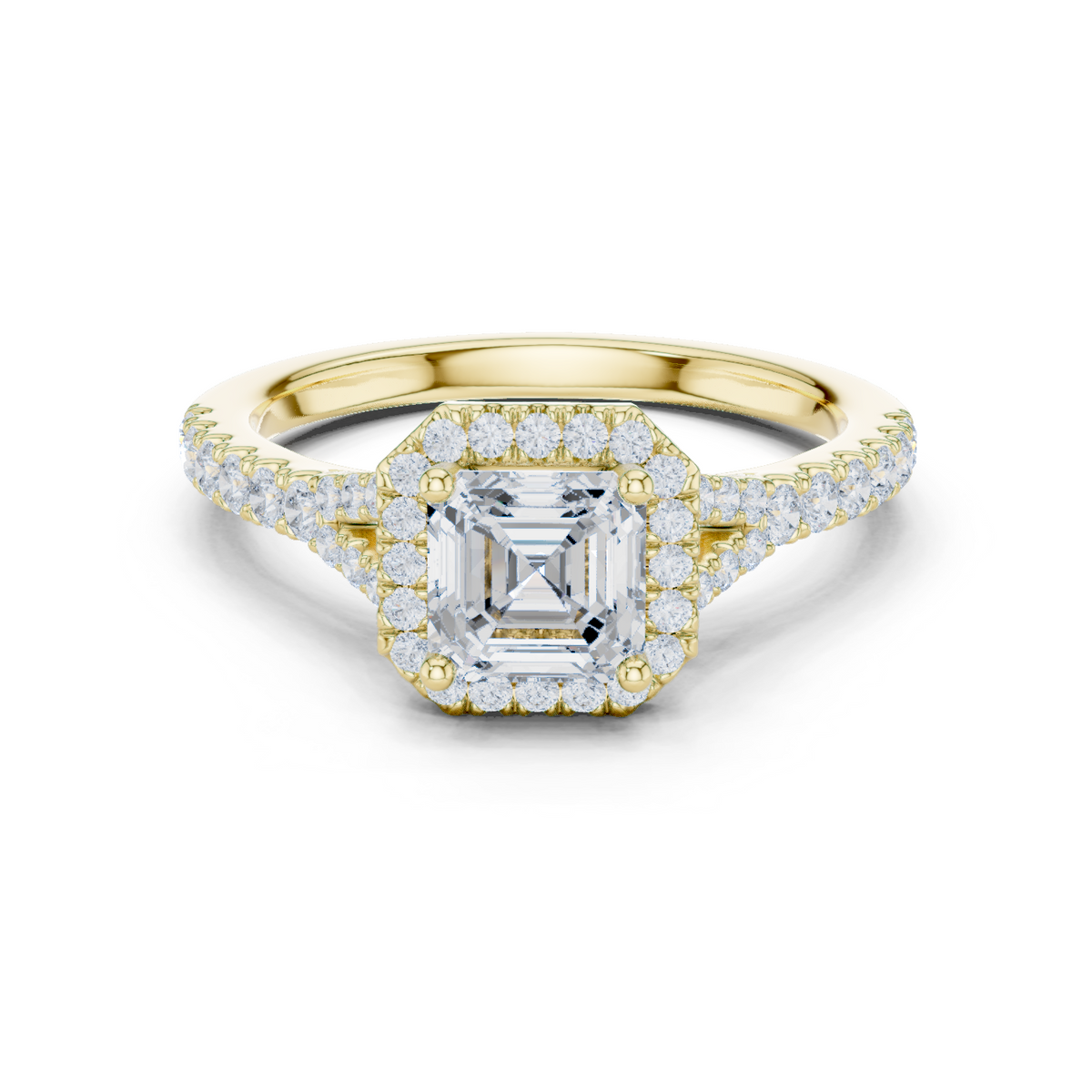 Vintage Asscher Cut Halo Engagement Ring with Pavé Band – view 9 of 12, lab grown diamond band | Jewelix Atelier