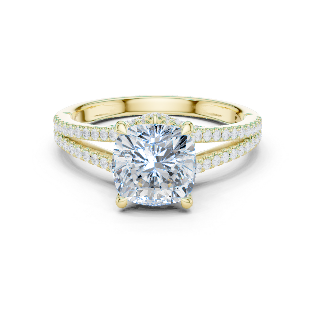 Cushion Cut Diamond Split Shank Engagement Ring