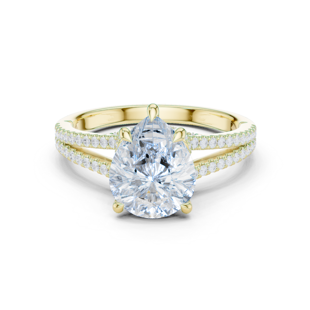 Pear Cut Diamond Split Shank Pavé Engagement Ring