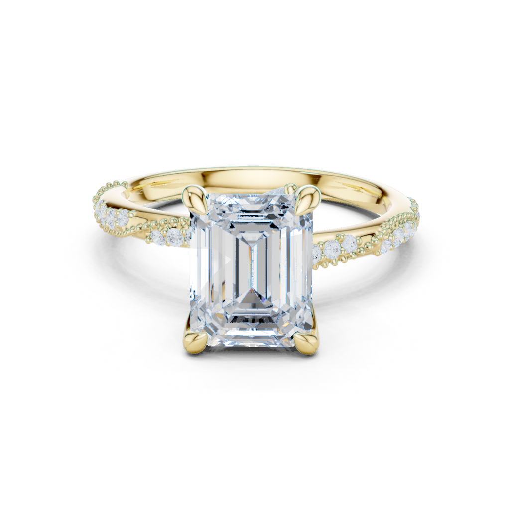 Emerald Cut Diamond Twisted Pavé Engagement Ring