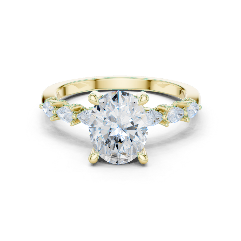 Oval Cut Diamond Three-Stone Engagement Ring with Pear Side Stones