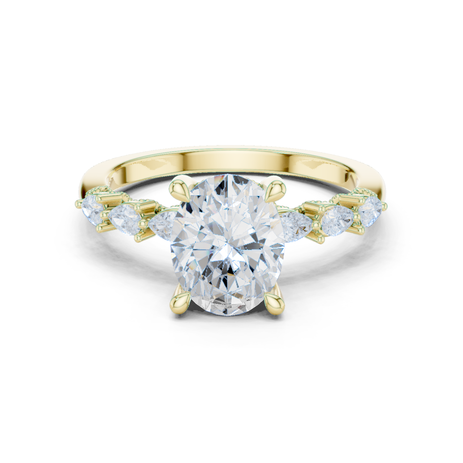 Oval Cut Diamond Three-Stone Engagement Ring with Pear Side Stones
