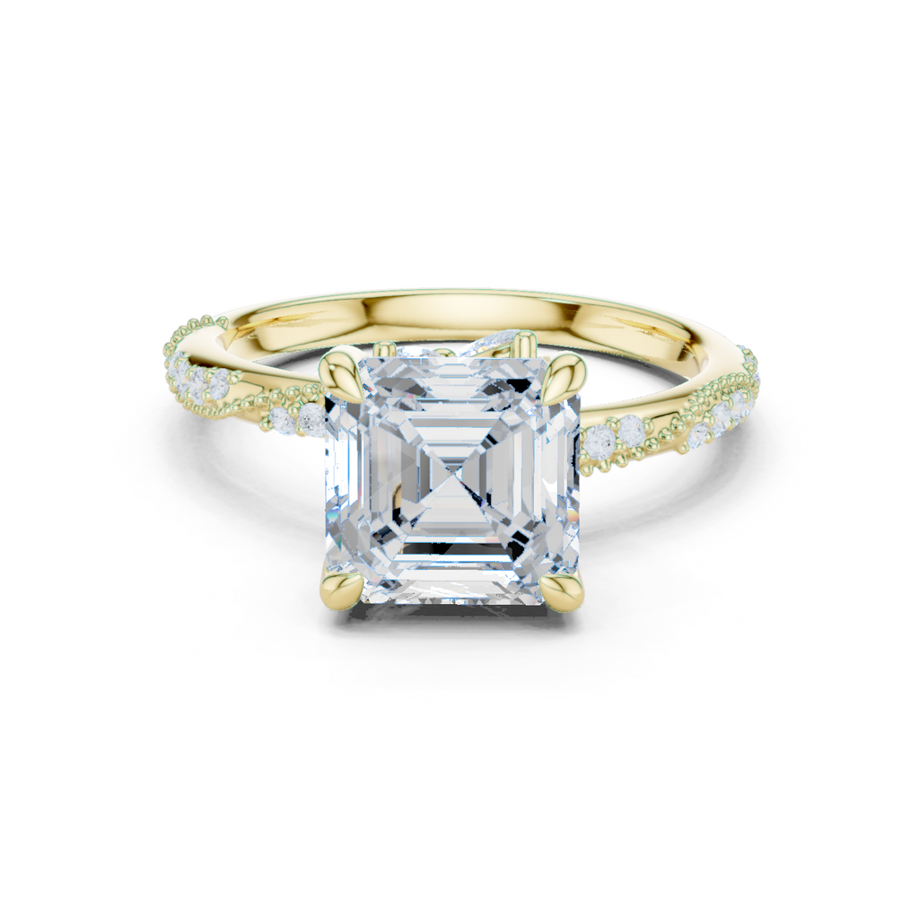 Asscher Cut Diamond Twisted Pavé Engagement Ring