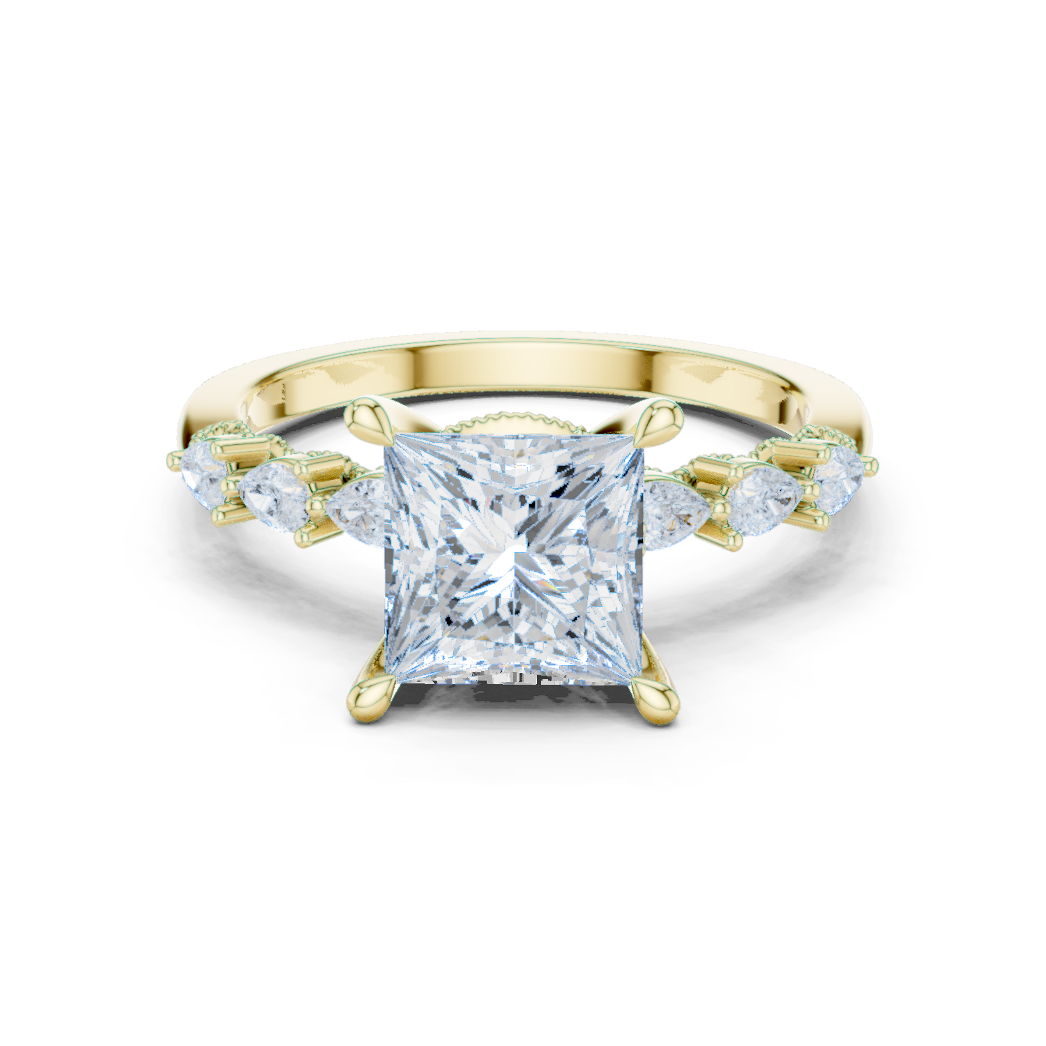 Princess Cut Diamond Three-Stone Engagement Ring with Pear Side Stones
