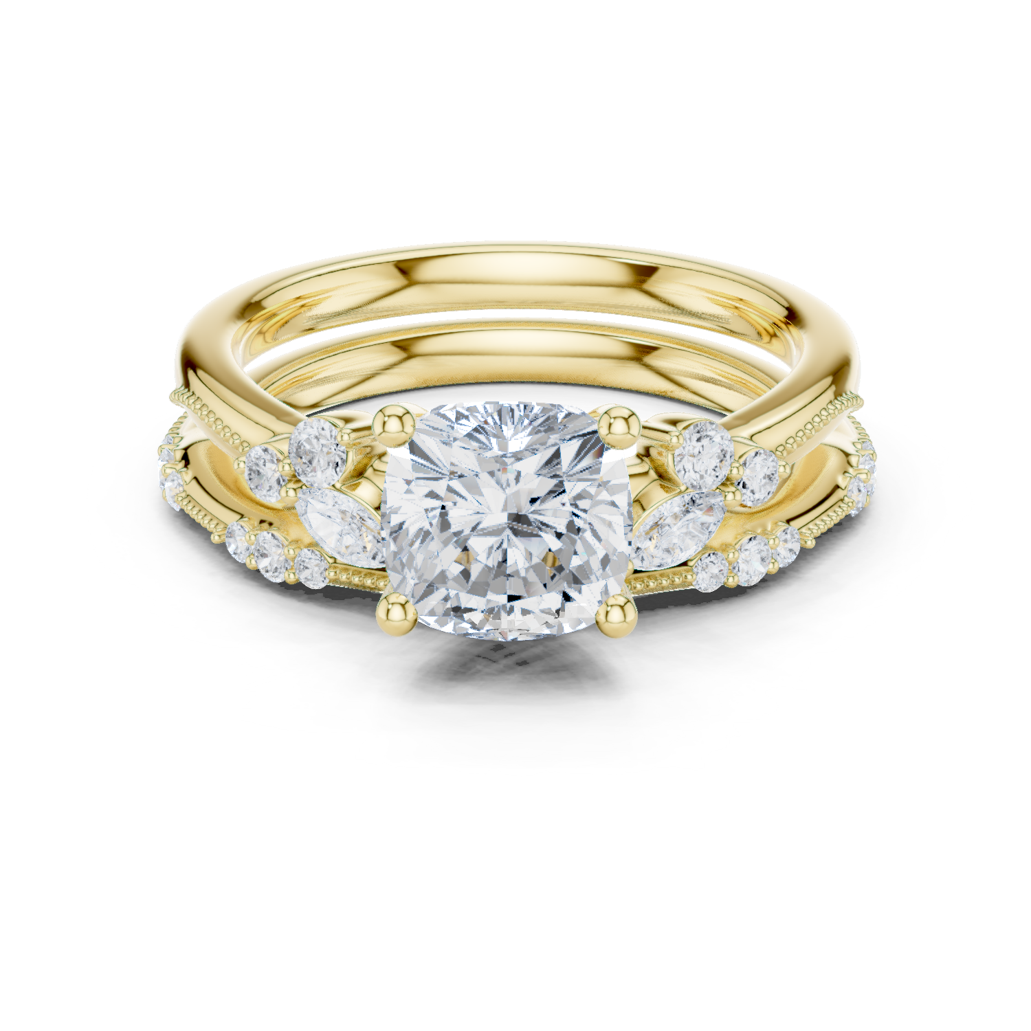 Cushion Cut Diamond Bridal Ring Set