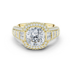 Cushion Cut Diamond Double Halo Baguette Engagement Ring