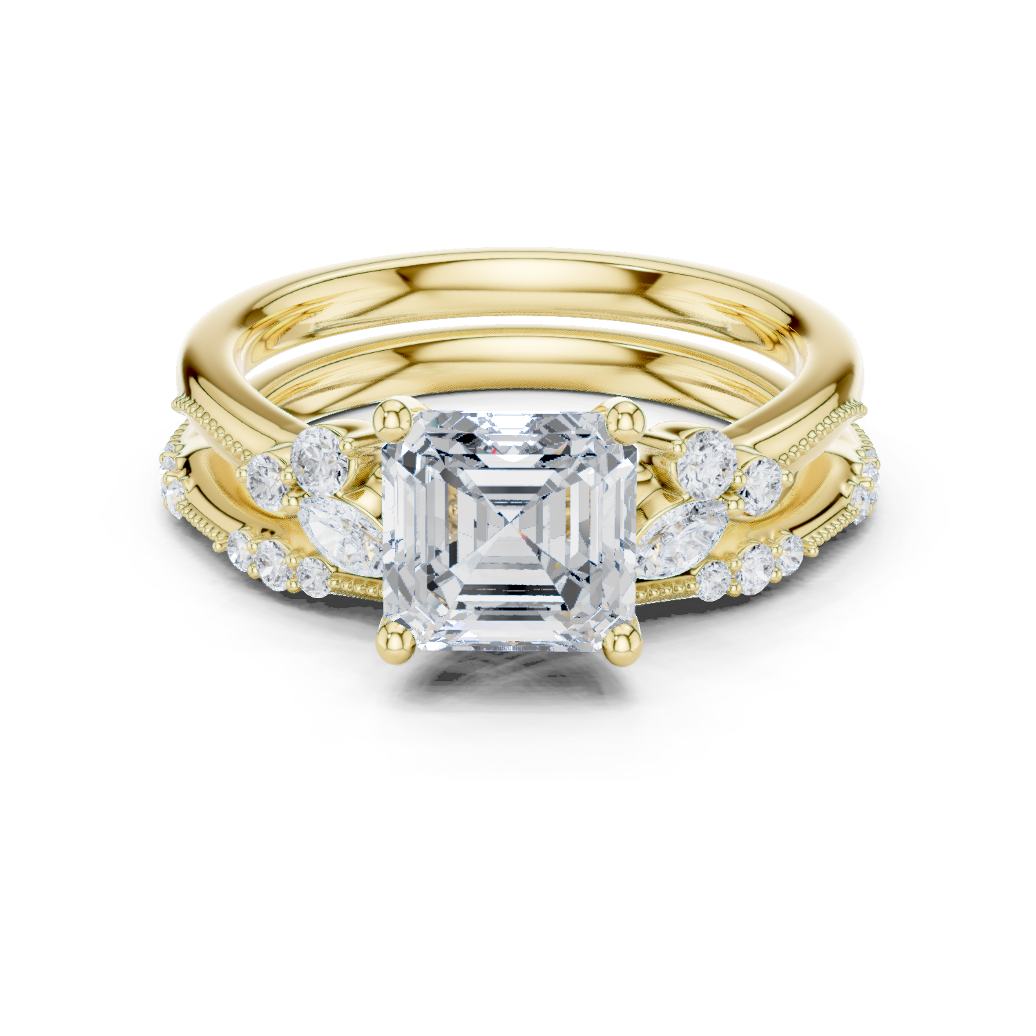 Asscher Cut Diamond Bridal Ring Set