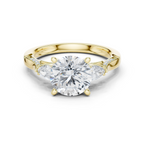 Round Brilliant Vintage Three Stone Diamond Engagement Ring with Pear Side Stones