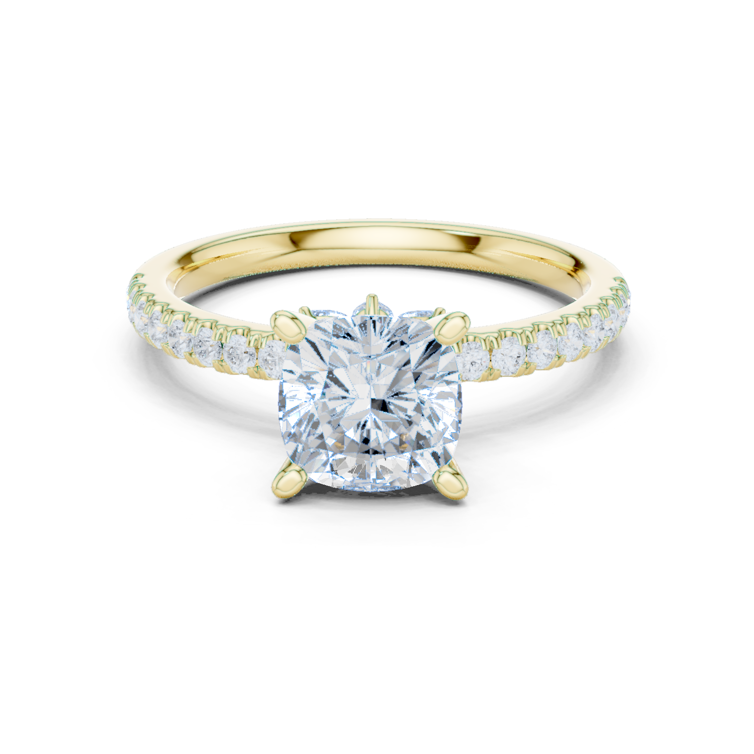 Cushion Cut Marquise Accent Diamond Engagement Ring