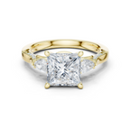 Princess Cut Vintage Three Stone Diamond Engagement Ring with Pear Side Stones