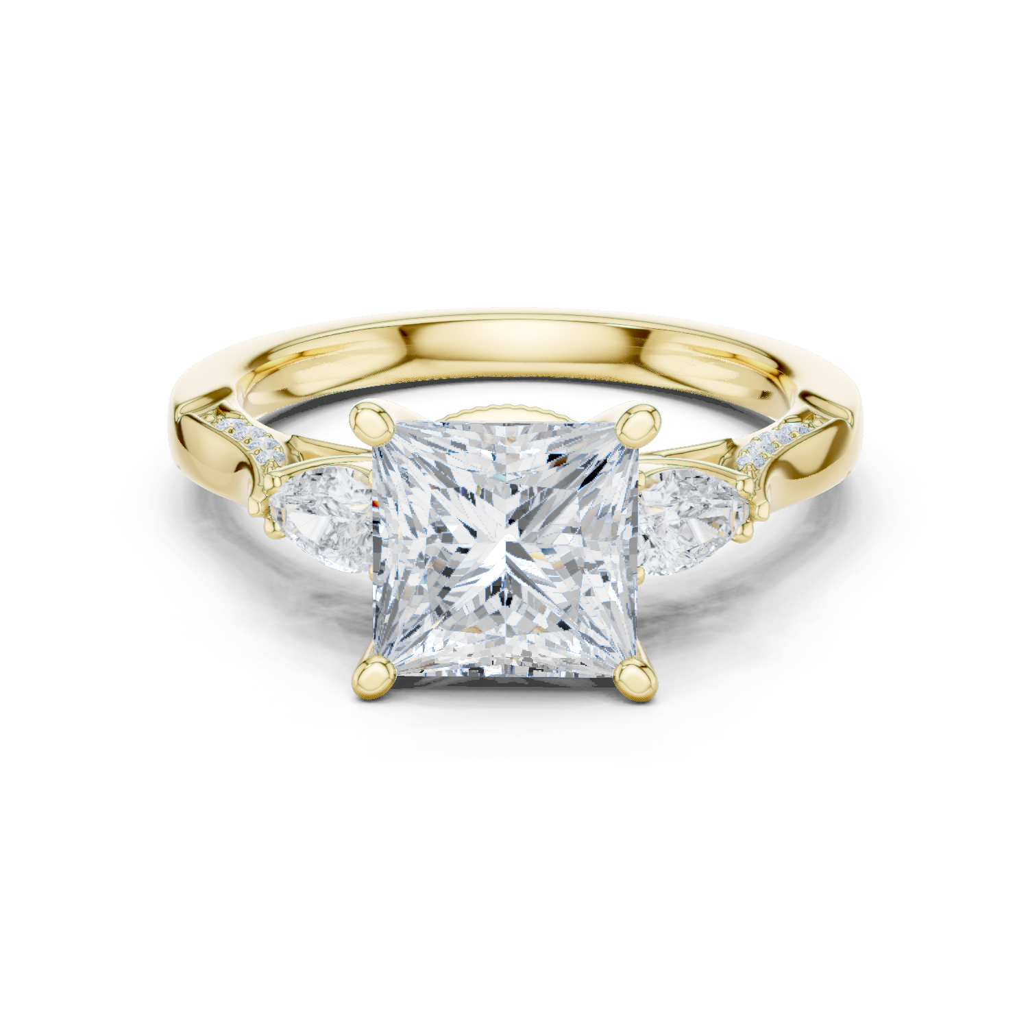 Princess Cut Vintage Three Stone Diamond Engagement Ring with Pear Side Stones