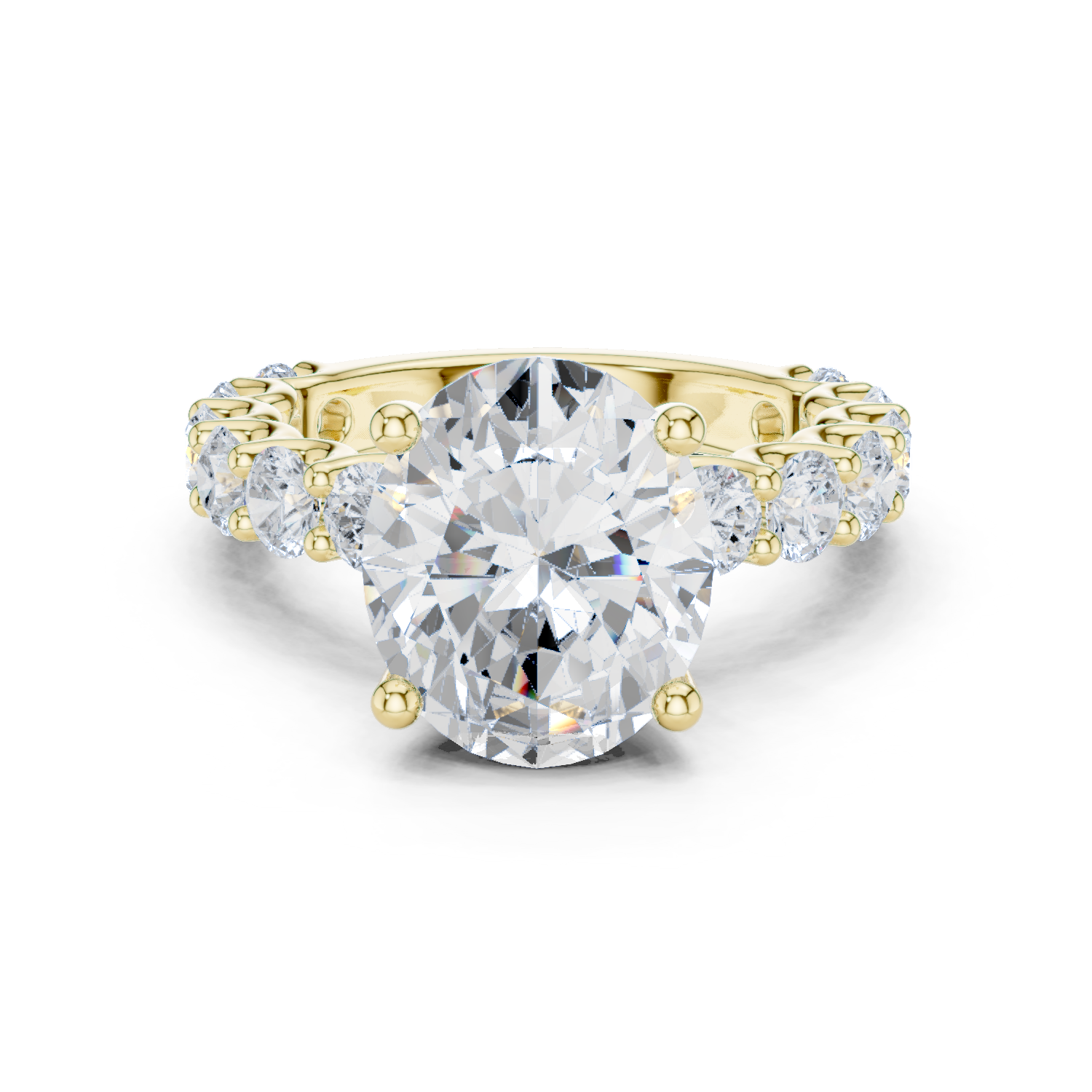 Oval Cut Eternity Diamond Engagement Ring with Double Row Band