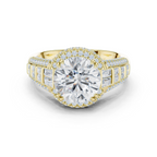 Round Cut Diamond Double Halo Baguette Engagement Ring