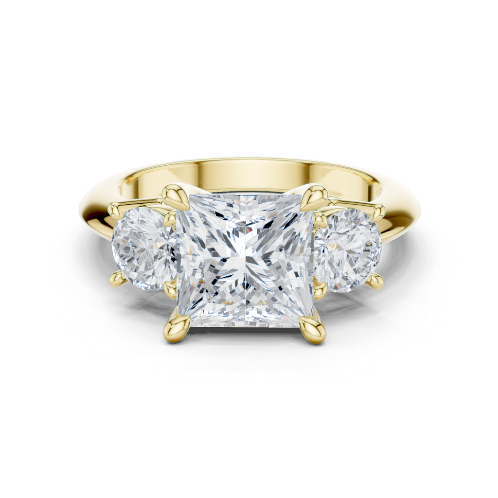 Princess Three Stone Diamond Engagement Ring with Round Side Stones