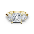 Princess Three Stone Diamond Engagement Ring with Round Side Stones