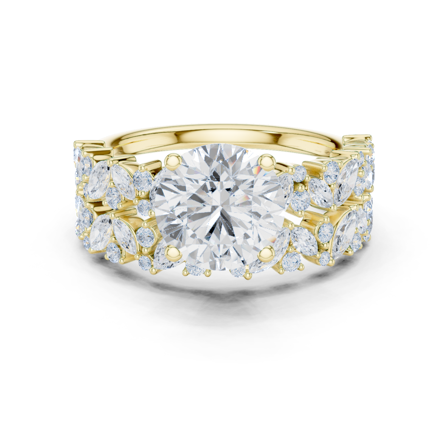 Round Cut Multi-Row Marquise Diamond Statement Ring