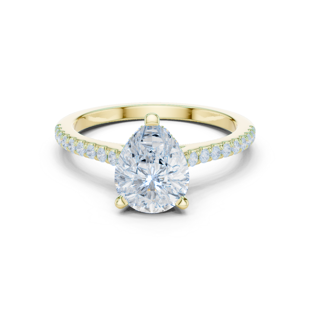 Pear Cut Diamond Pavé Engagement Ring with Hidden Halo