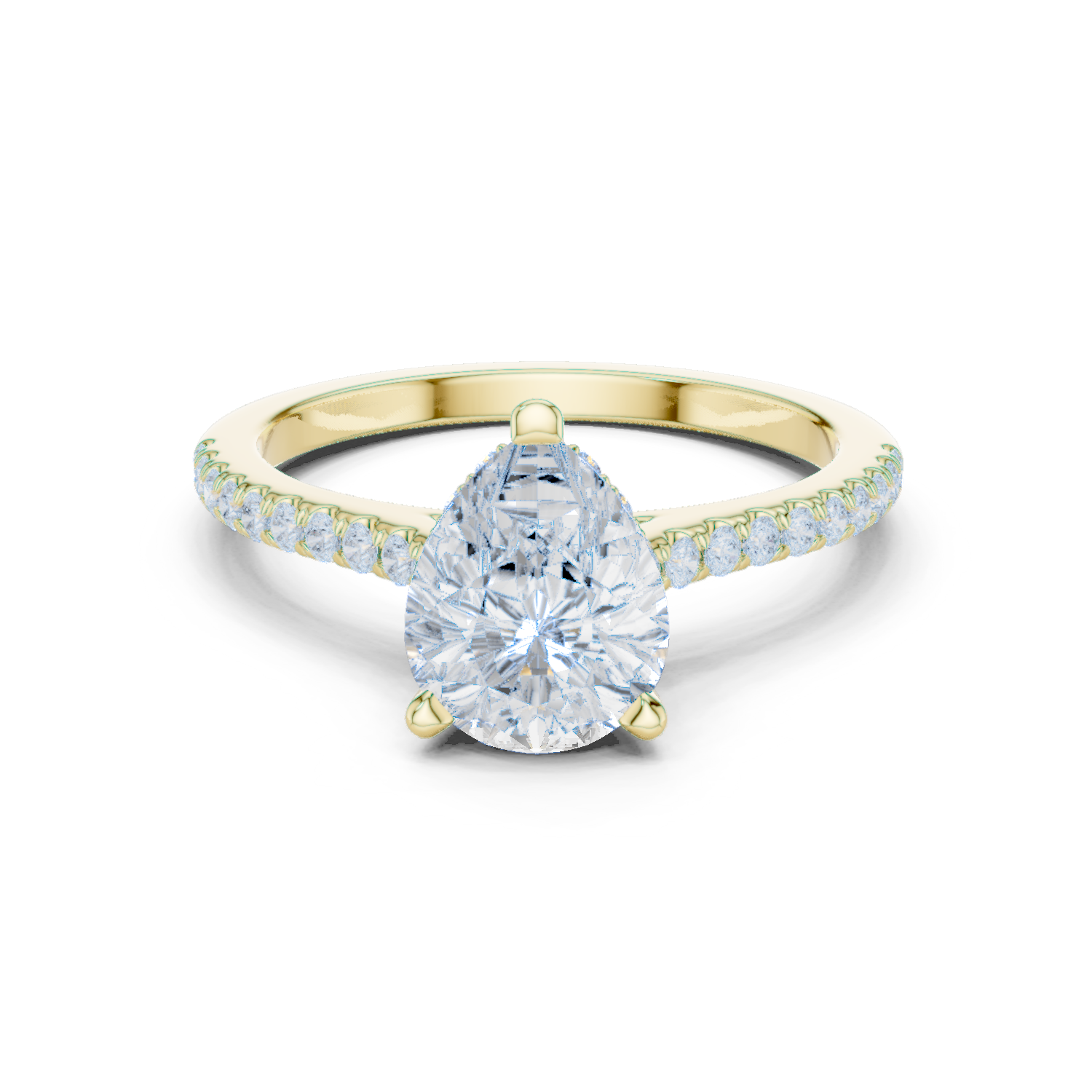 Pear Cut Diamond Pavé Engagement Ring with Hidden Halo