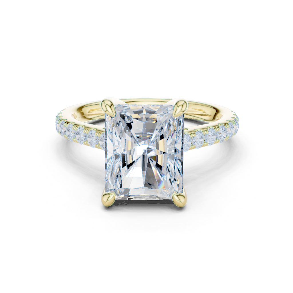 Radiant Cut Diamond Hidden Halo Cathedral Engagement Ring
