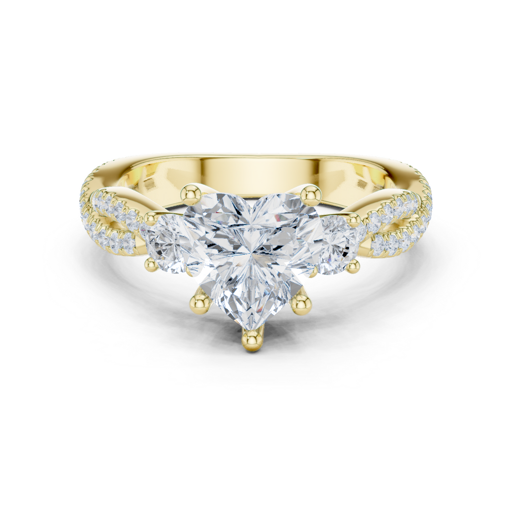 Heart Cut Three Stone Twisted Pavé Diamond Engagement Ring