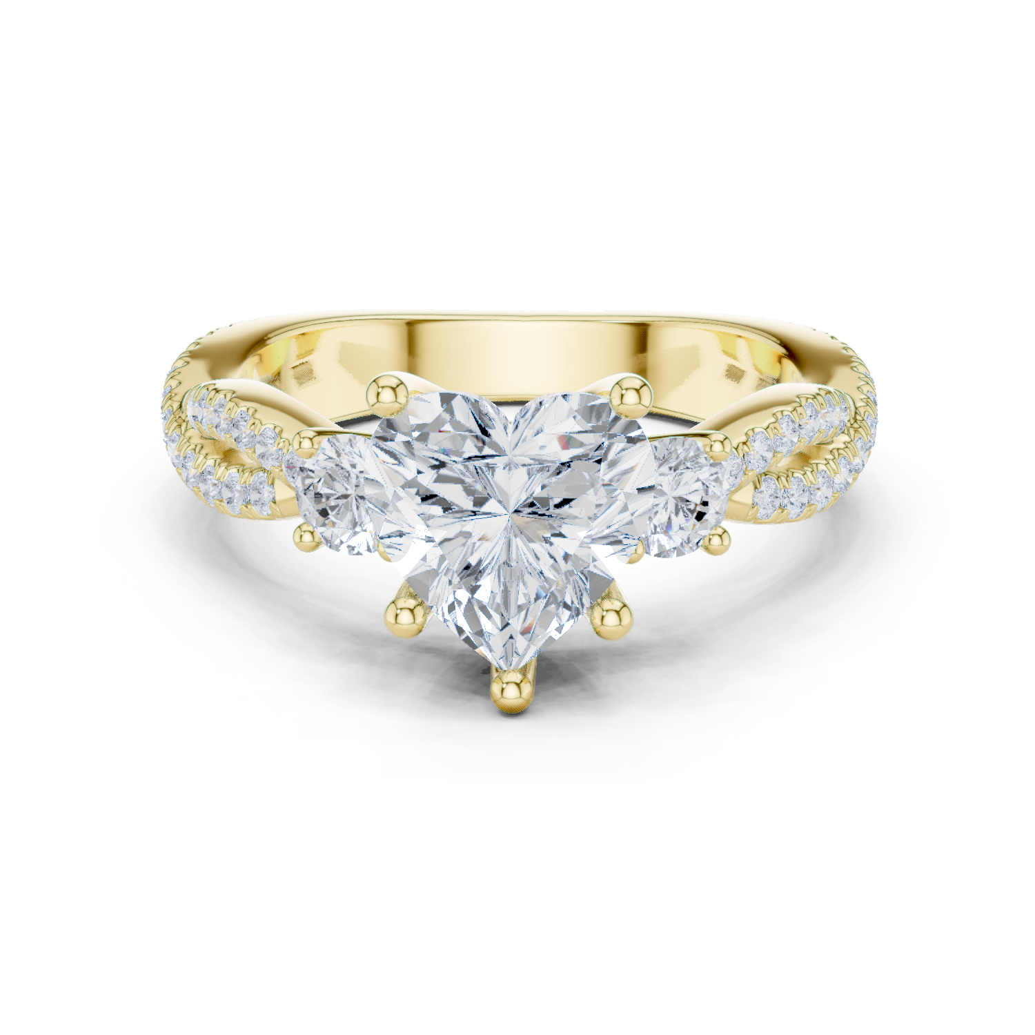 Heart Cut Three Stone Twisted Pavé Diamond Engagement Ring