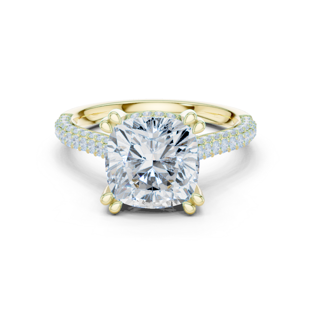 Cushion Cut Hidden Halo Double Pavé Diamond Engagement Ring