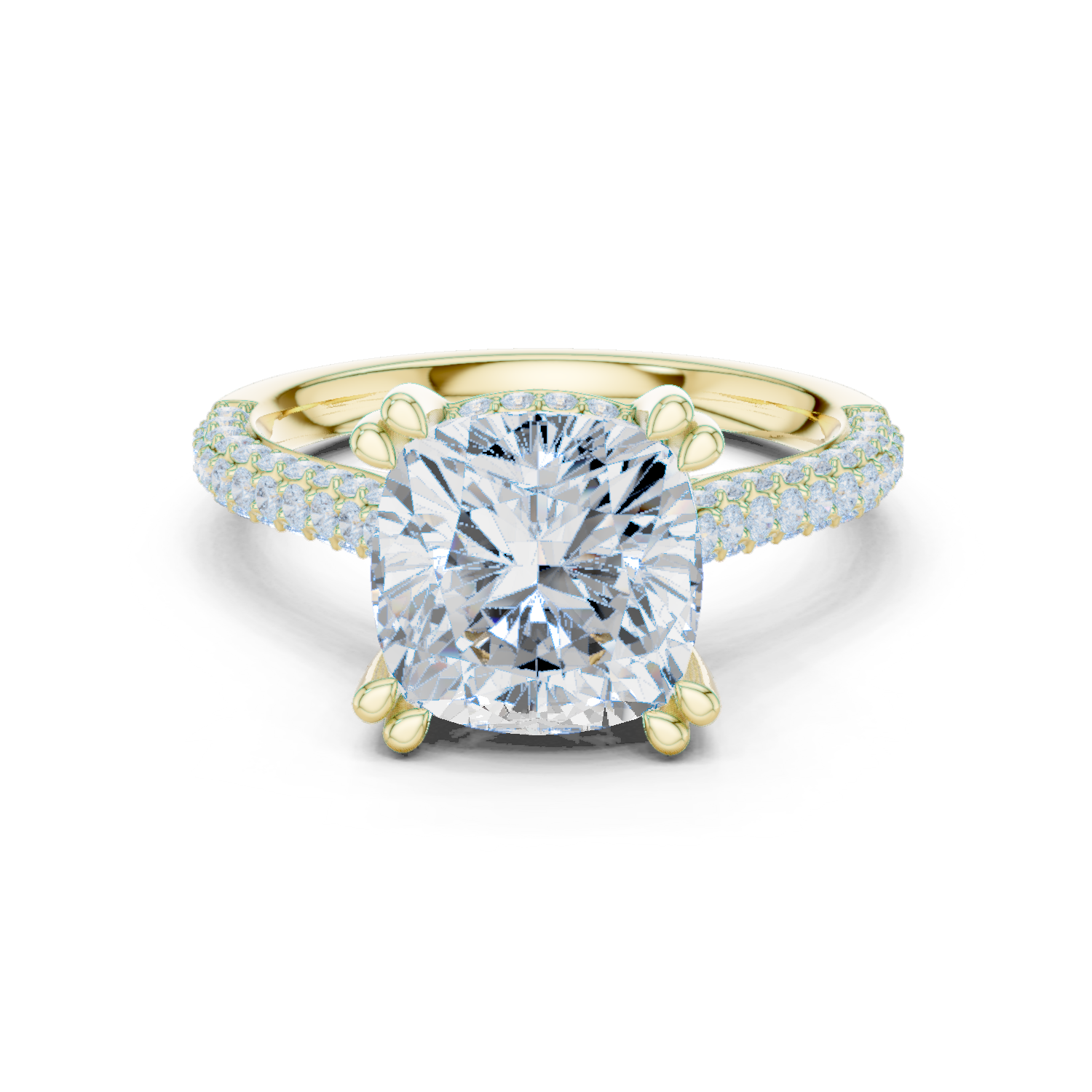 Cushion Cut Hidden Halo Double Pavé Diamond Engagement Ring