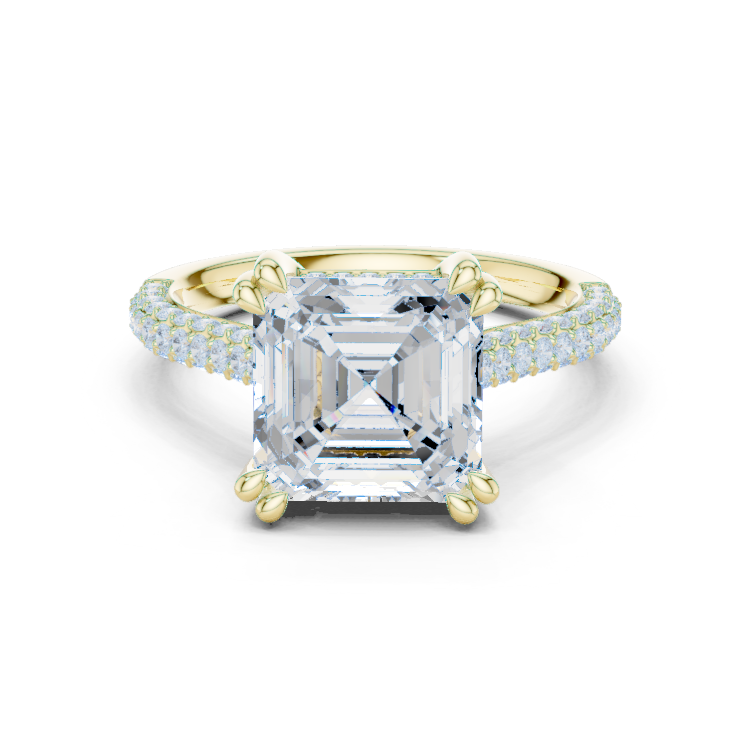 Asscher Cut Hidden Halo Diamond Engagement Ring with Double Pavé Band
