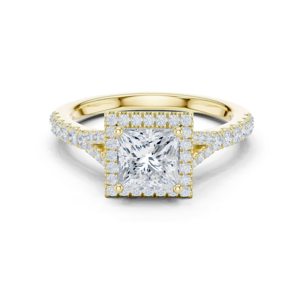 Princess Cut Halo Engagement Ring with Pavé Diamond Band