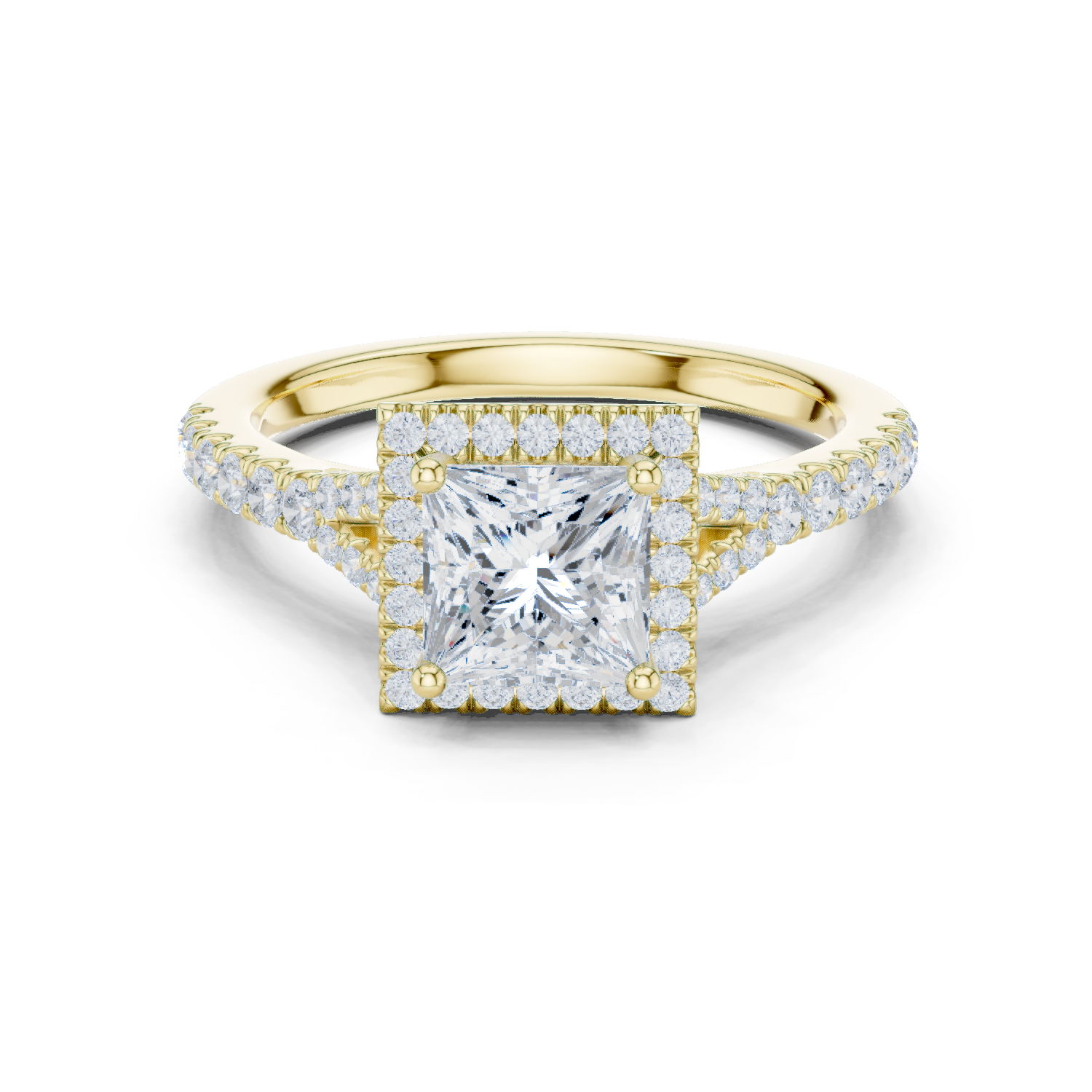 Princess Cut Halo Engagement Ring with Pavé Diamond Band