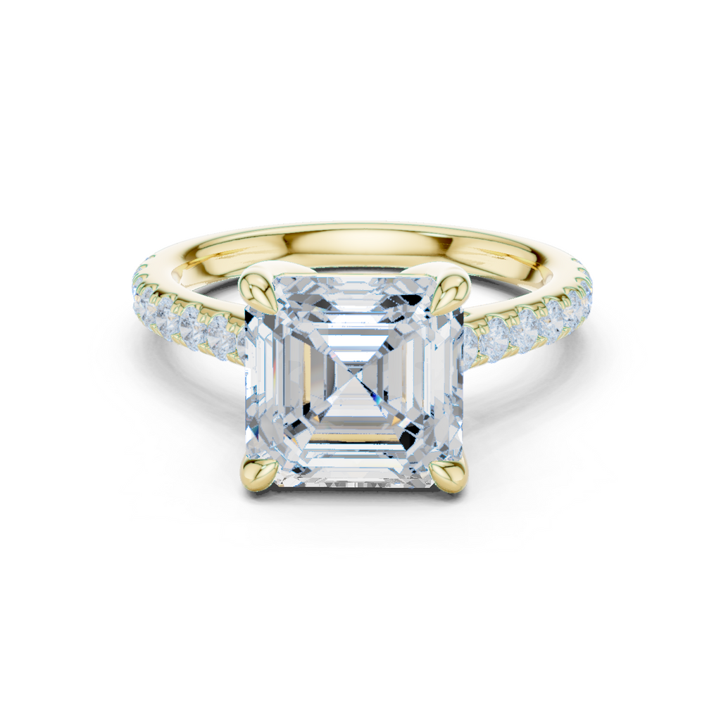 Asscher Cut Diamond Hidden Halo Cathedral Engagement Ring