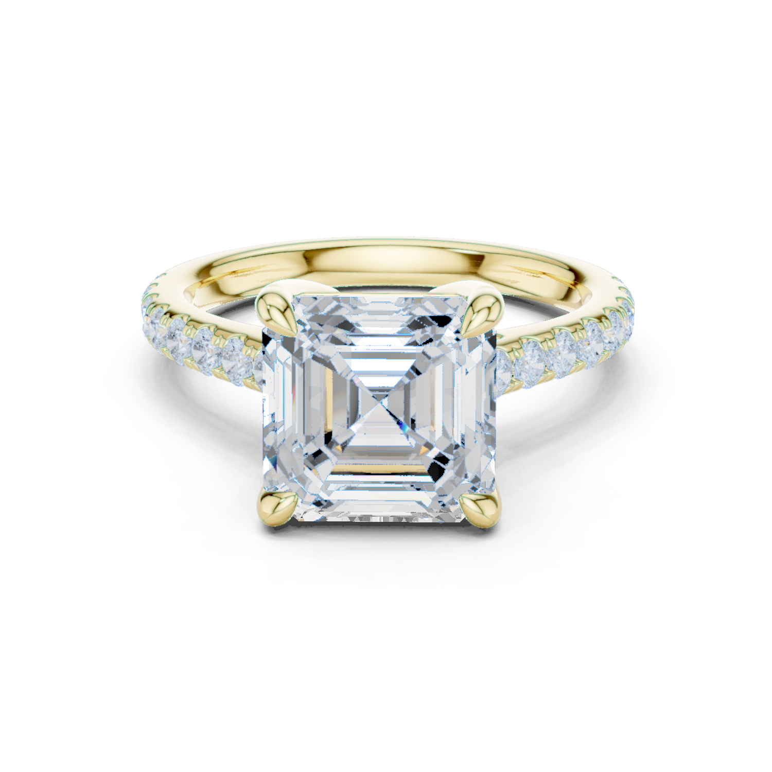 Asscher Cut Diamond Hidden Halo Cathedral Engagement Ring
