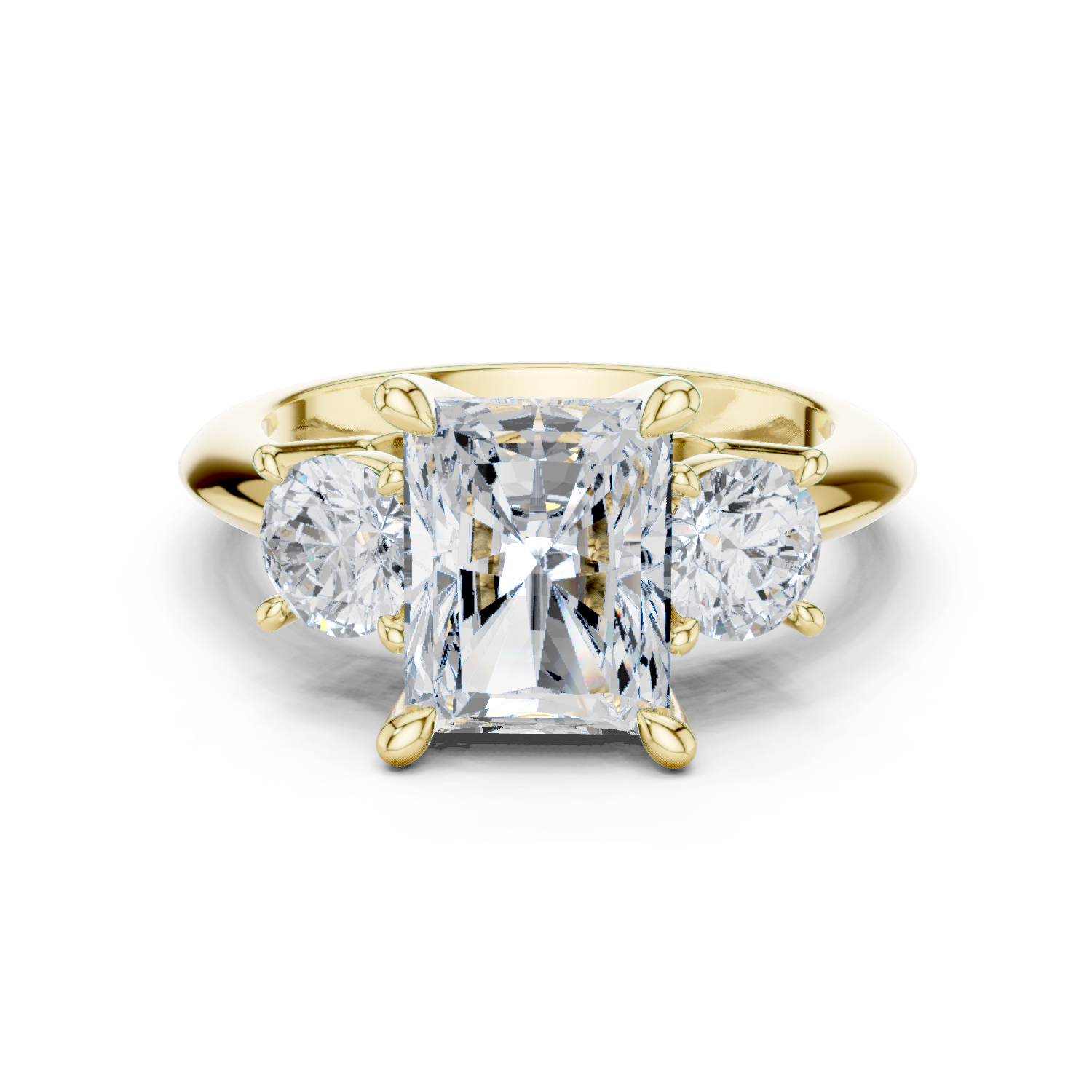 Radiant Three Stone Diamond Engagement Ring with Round Side Stones