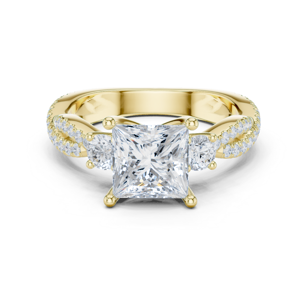 Princess Cut Diamond Twisted Pavé Engagement Ring
