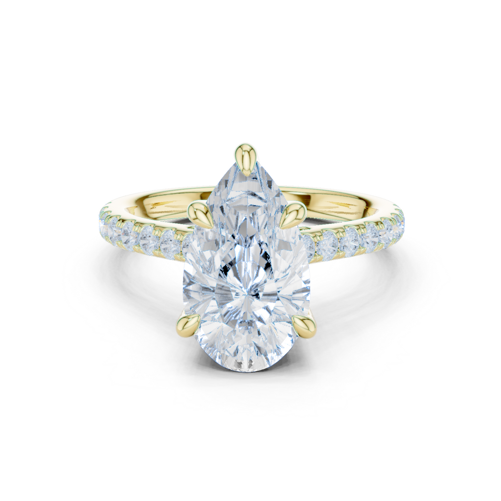 Pear Cut Diamond Cathedral Engagement Ring with Hidden Halo