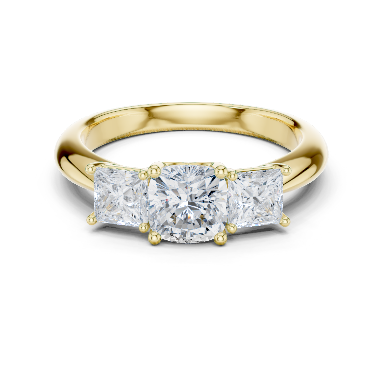 Cushion & Princess Three-Stone Diamond Engagement Ring