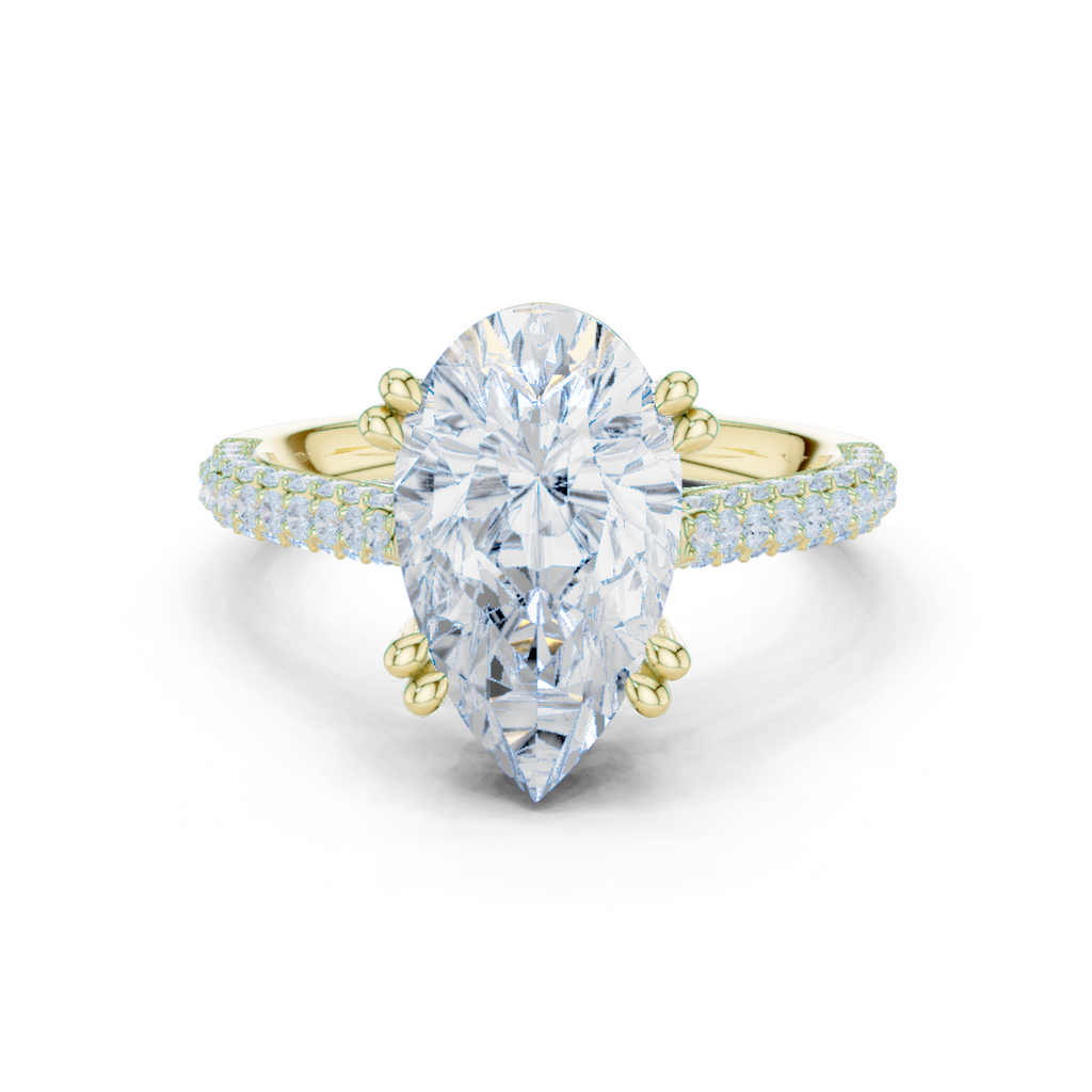 Pear Cut Hidden Halo Double Pavé Diamond Engagement Ring