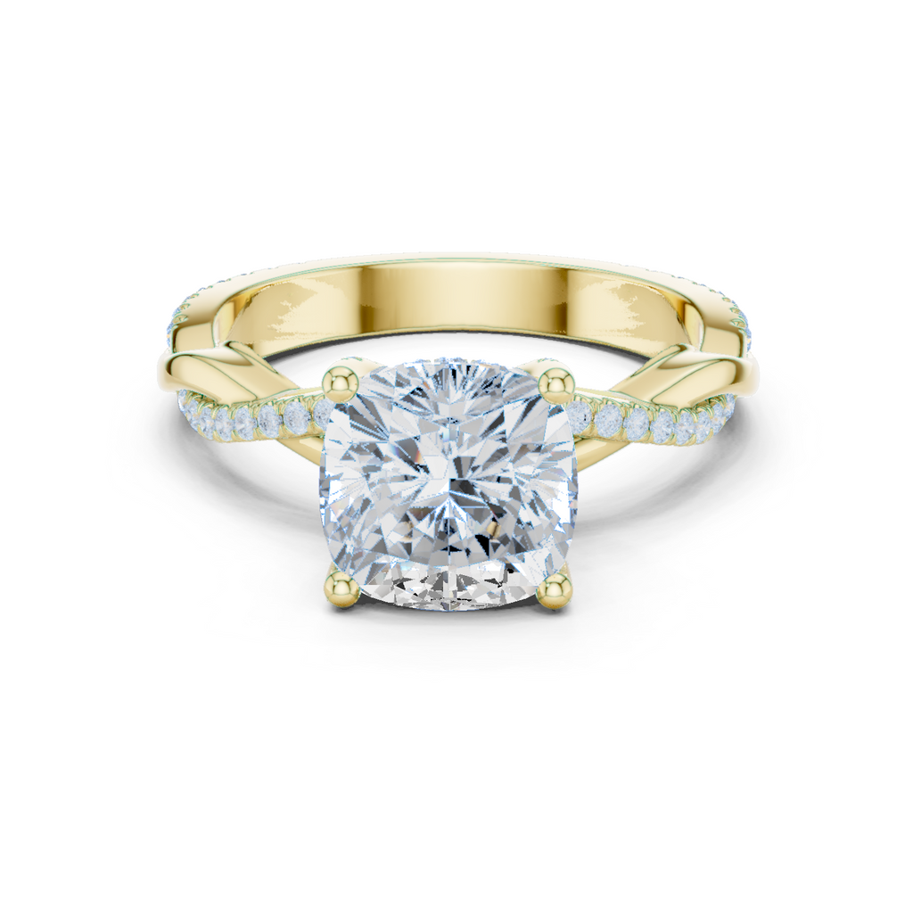 Cushion Cut Twisted Pave Diamond Engagement Ring