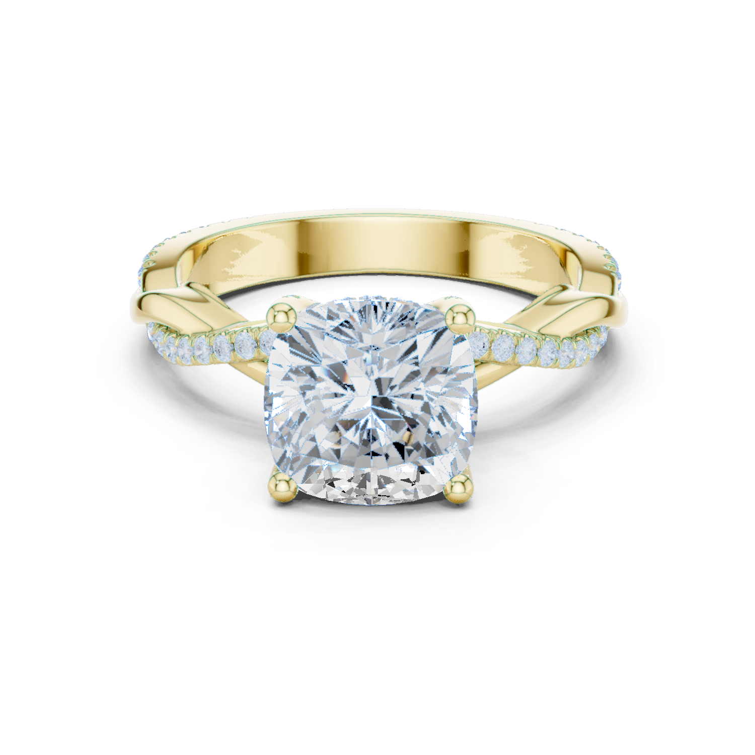 Cushion Cut Twisted Pave Diamond Engagement Ring