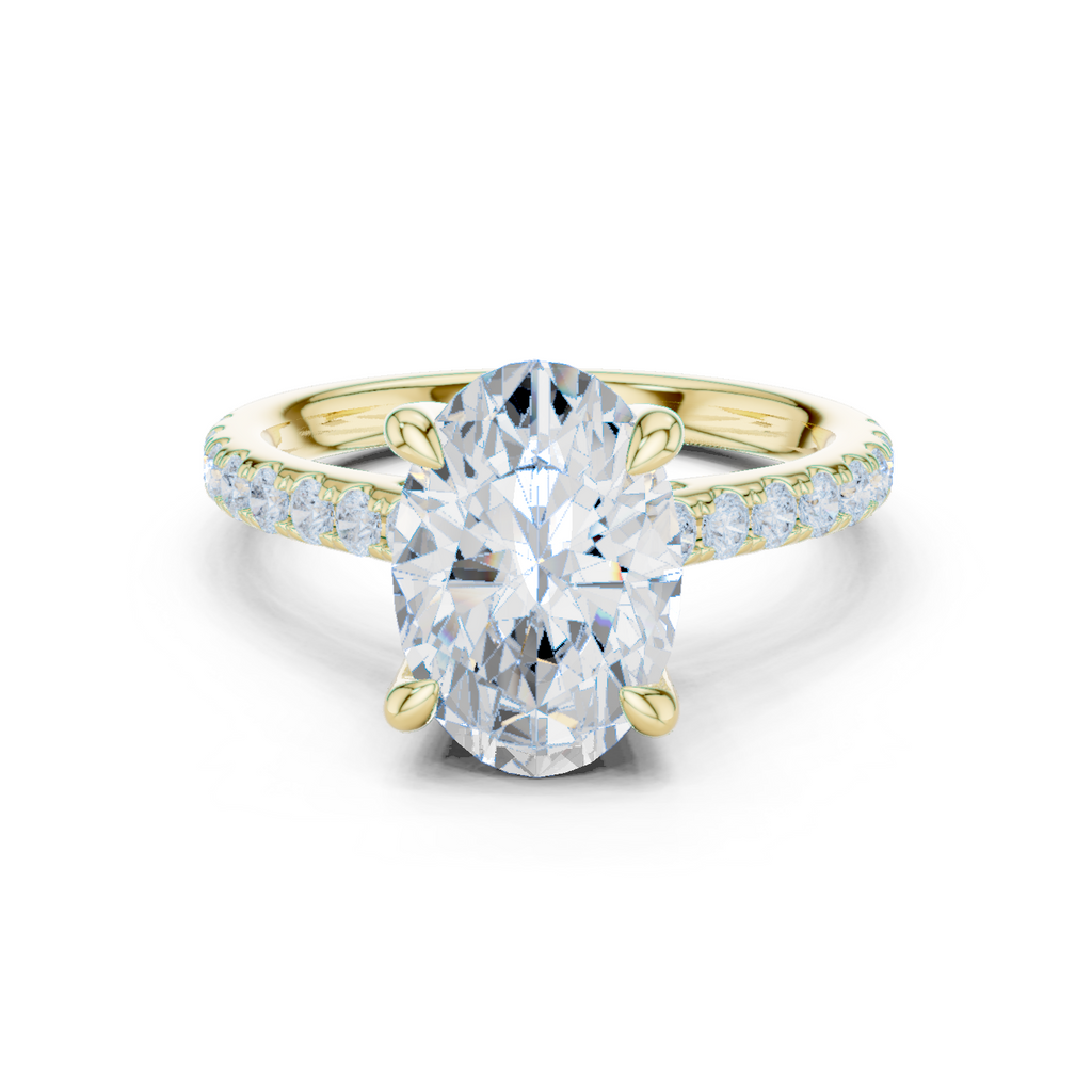 Oval Cut Diamond Cathedral Engagement Ring with Hidden Halo