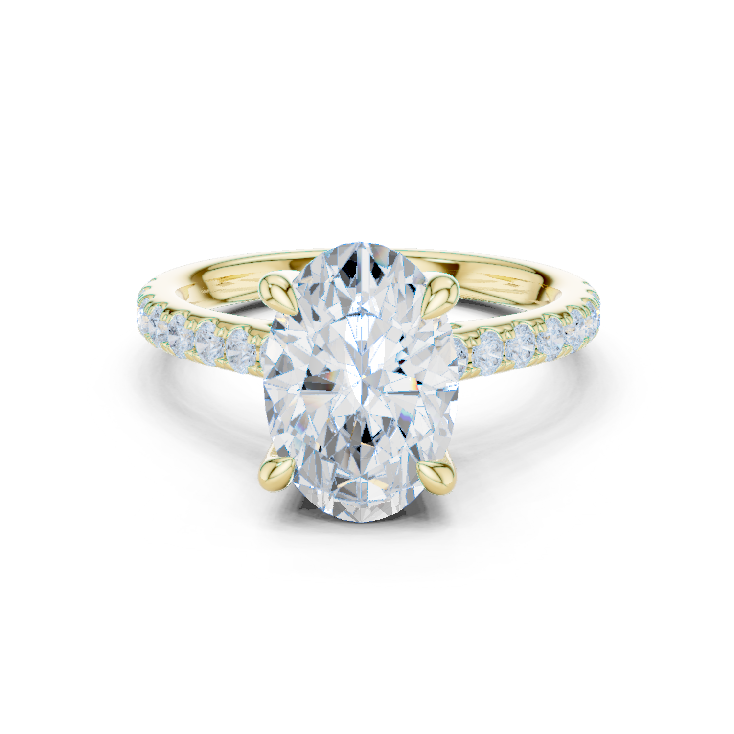 Oval Cut Diamond Cathedral Engagement Ring with Hidden Halo