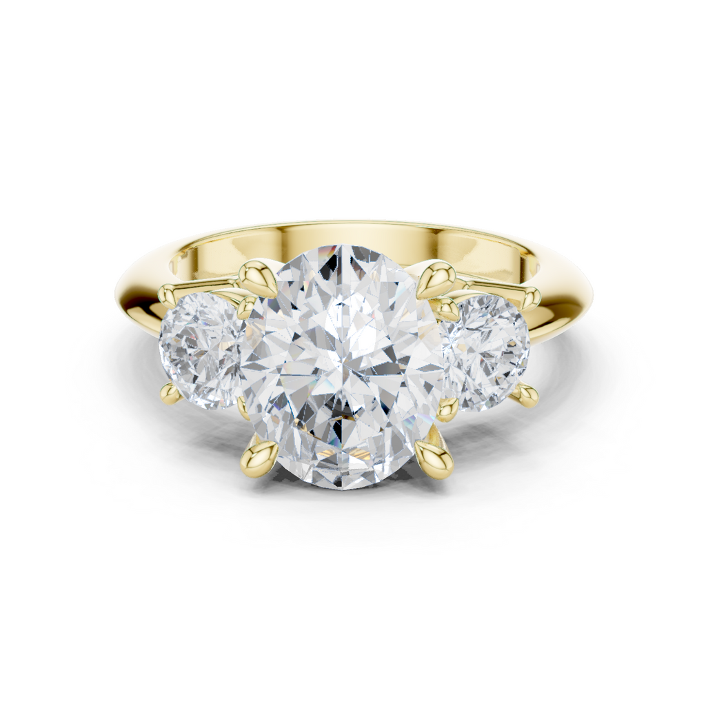Oval Three Stone Diamond Engagement Ring with Round Side Stones