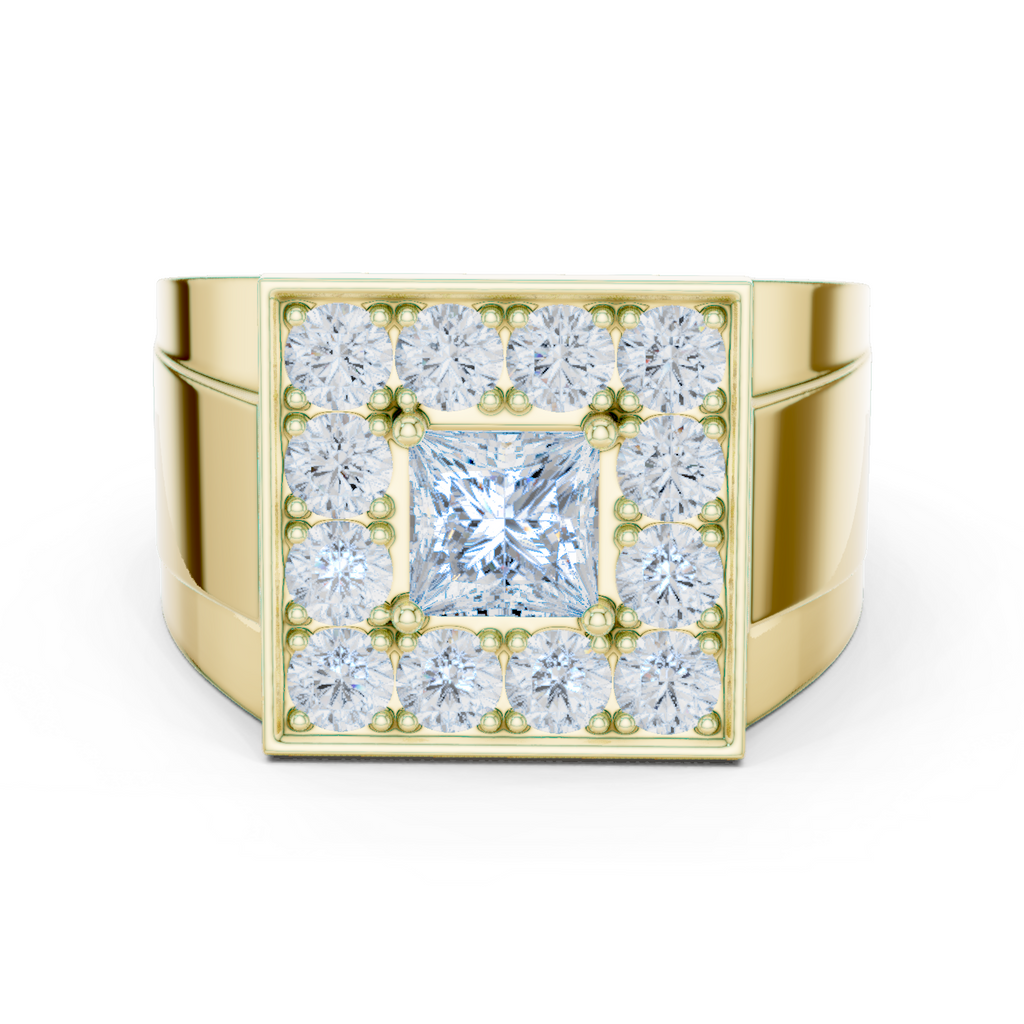 2.32 CT Princess Cut Halo Diamond Men's Ring