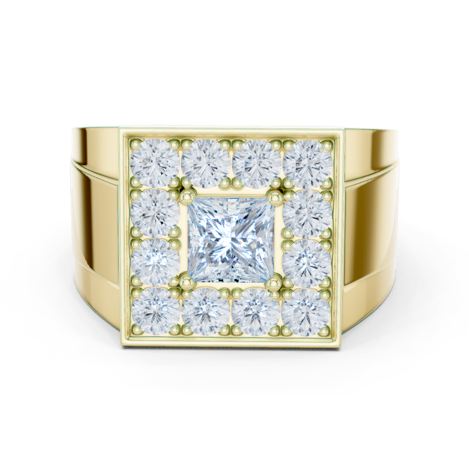 2.32 CT Princess Cut Halo Diamond Men's Ring