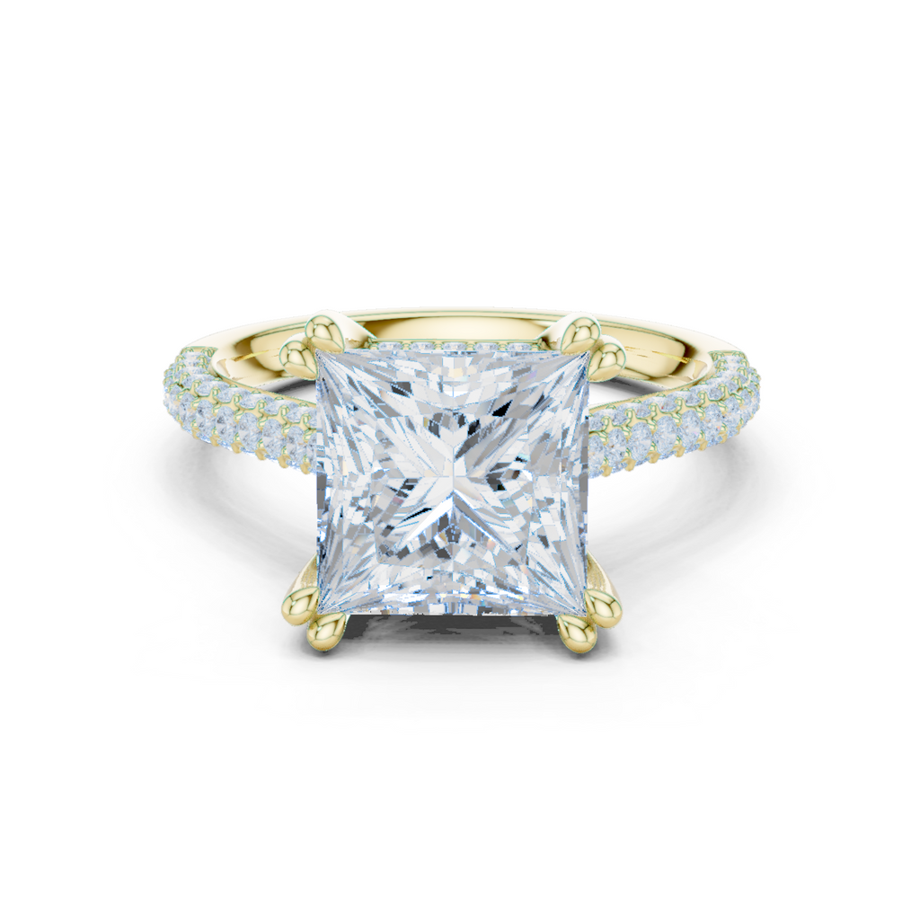 Princess Cut Hidden Halo Double Pavé Diamond Engagement Ring