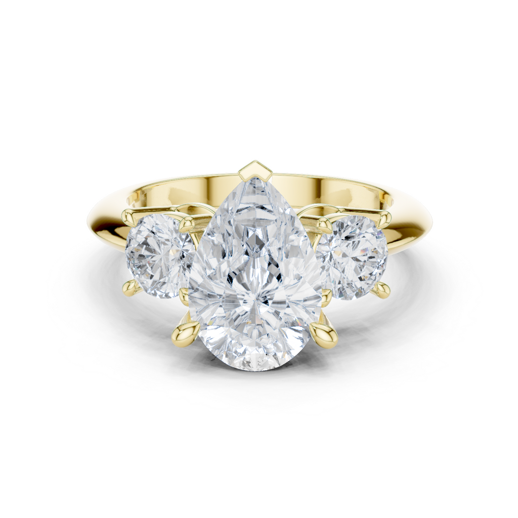 Pear Three Stone Diamond Engagement Ring with Round Side Stones