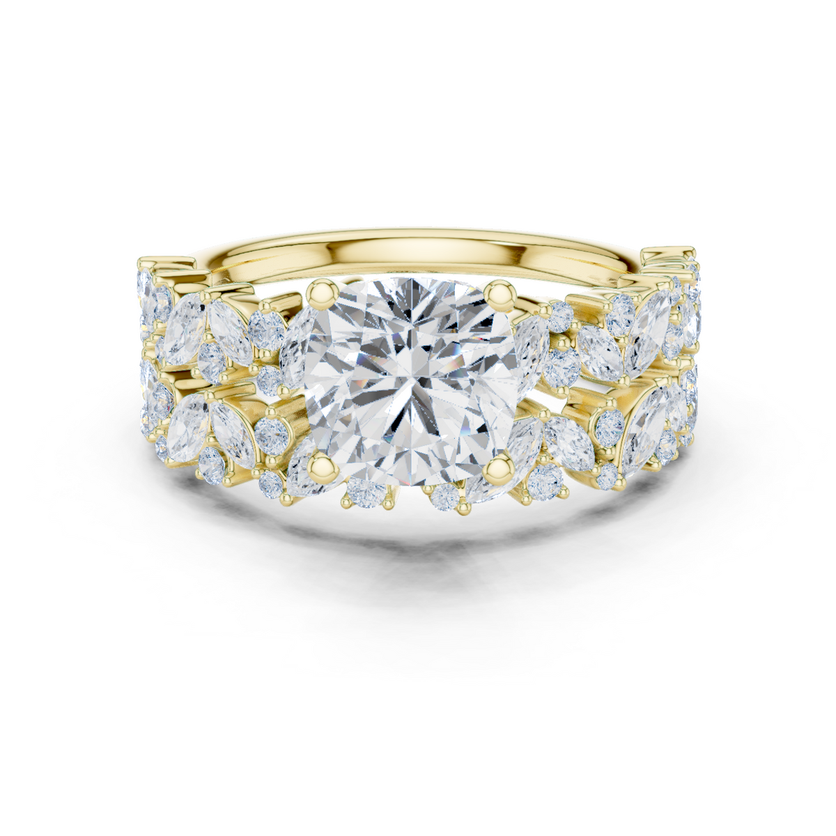 Cushion Cut Multi-Row Marquise Diamond Statement Ring – view 9 of 12, lab grown diamond ring | Jewelix Atelier