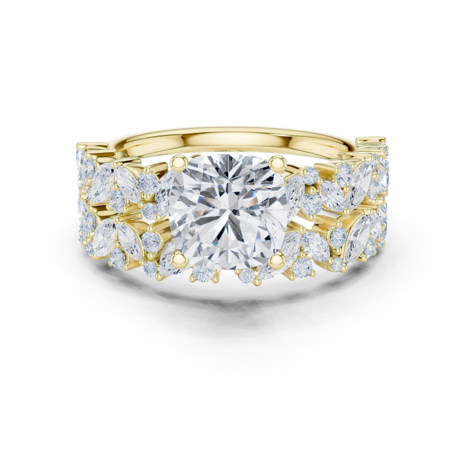 Cushion Cut Multi-Row Marquise Diamond Statement Ring