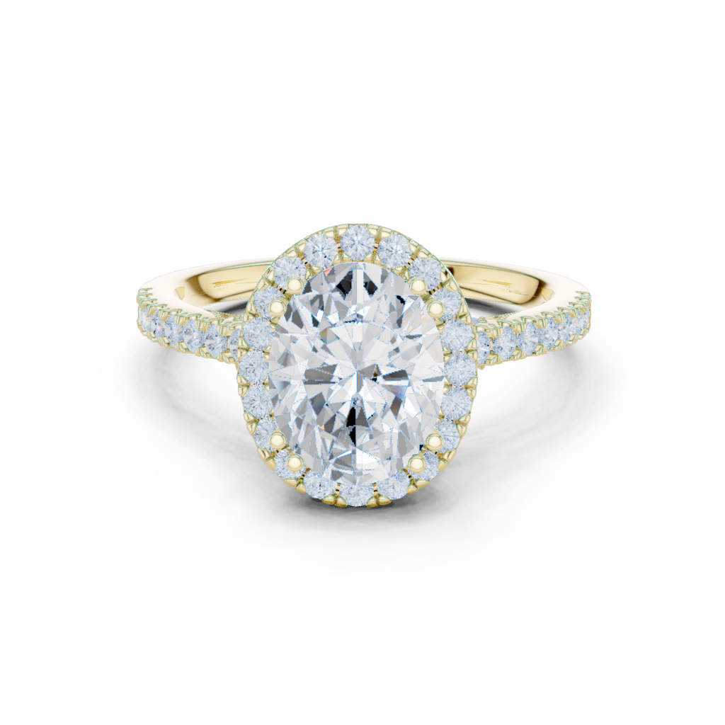 Vintage Oval Diamond Halo Engagement Ring with Pavé Band
