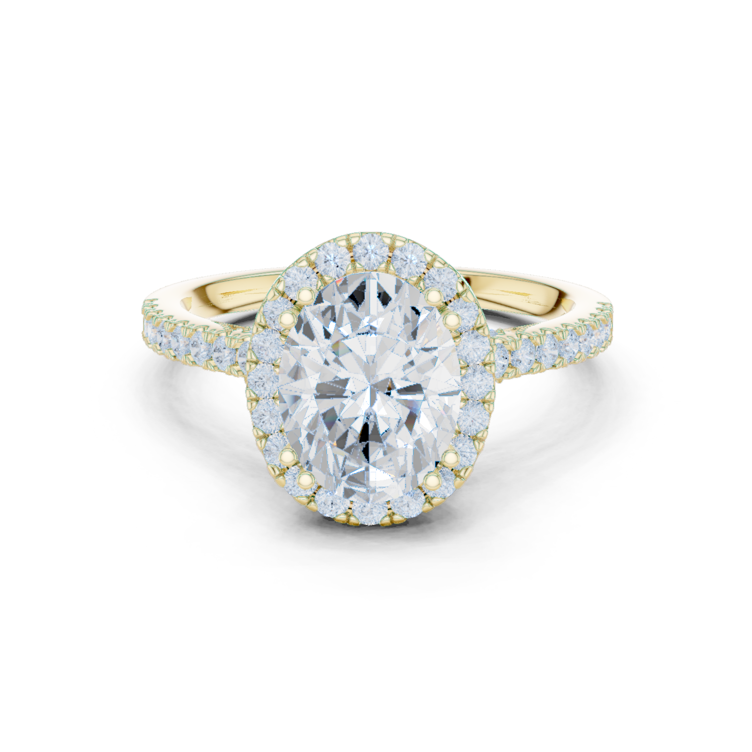 Vintage Oval Diamond Halo Engagement Ring with Pavé Band